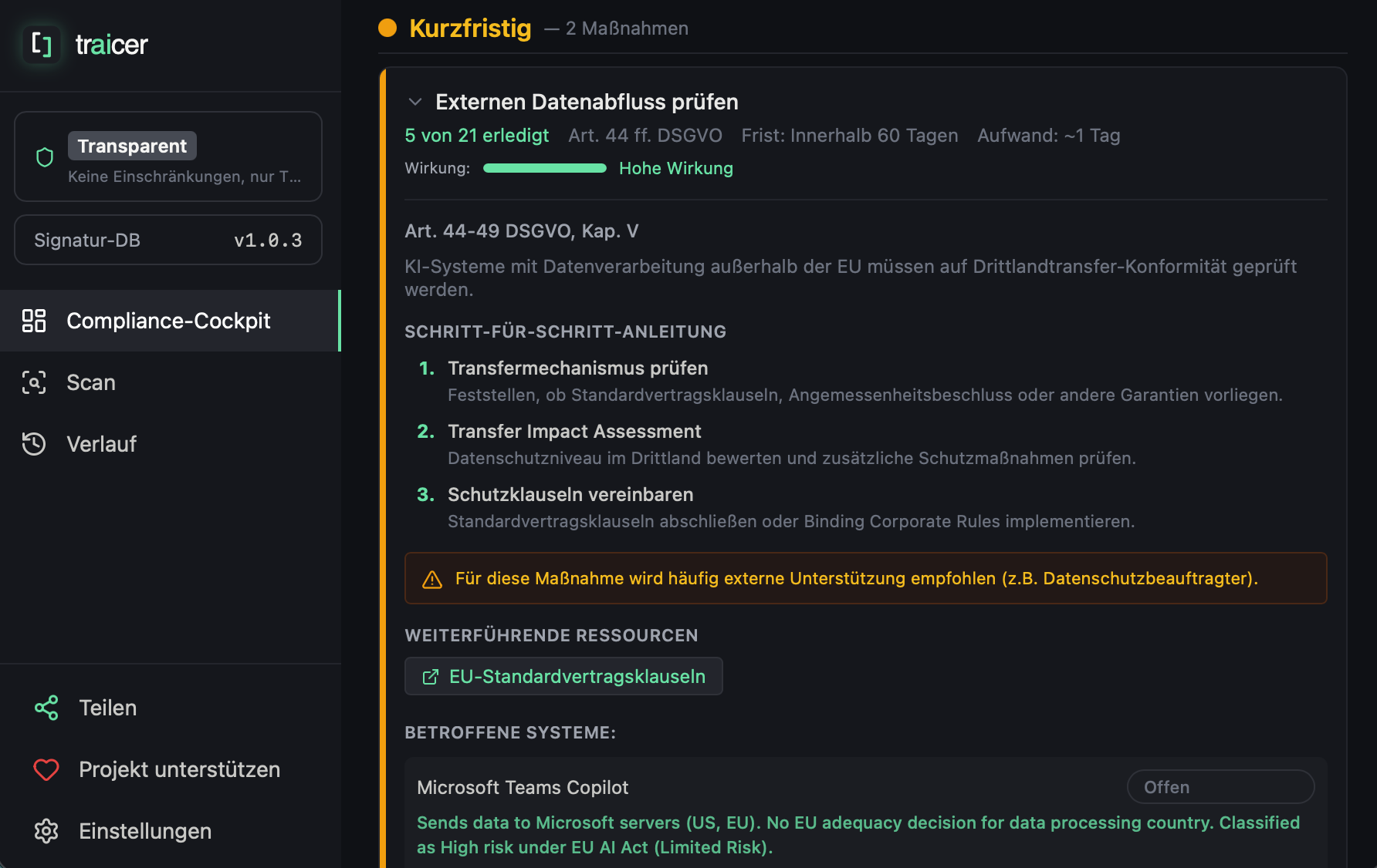 traicer Maßnahmen-Anleitung — Schritt-für-Schritt-Anweisungen für DSGVO- und EU AI Act-Konformität