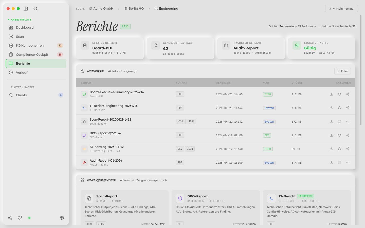 traicer Berichte — EU AI Act-konforme PDF und JSON Exporte